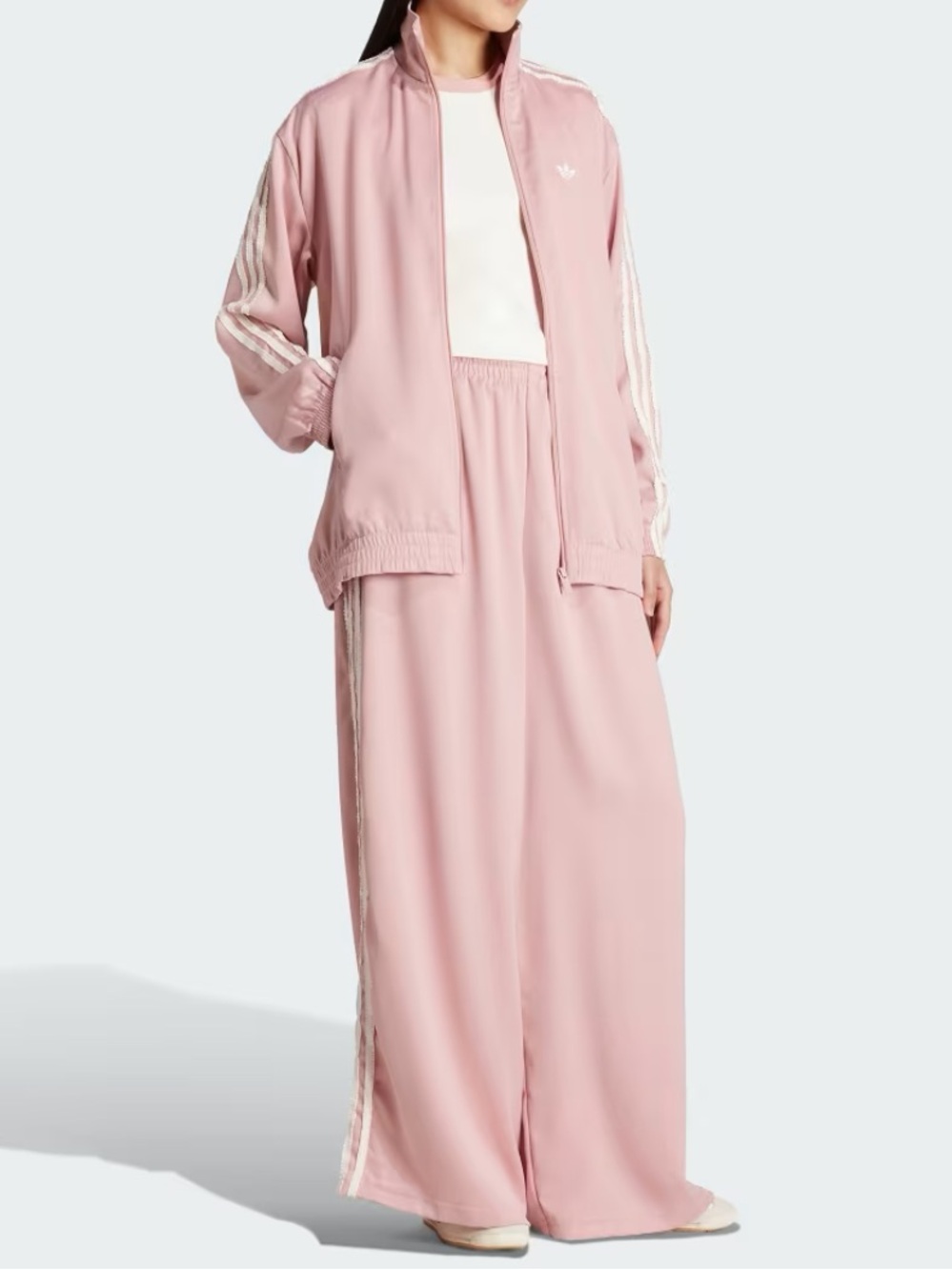 adidas Satin Pink Oversized Track Jacket White 3-Stripes with Matching Pants - Picture 13 of 13